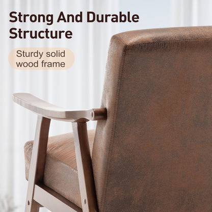 Mid Century Modern Wingback Accent Chair With Solid Wood Frame And Extra Thick Backrest - Lounge Chair For Living Room, Bedroom, Or Reading Room - Brown