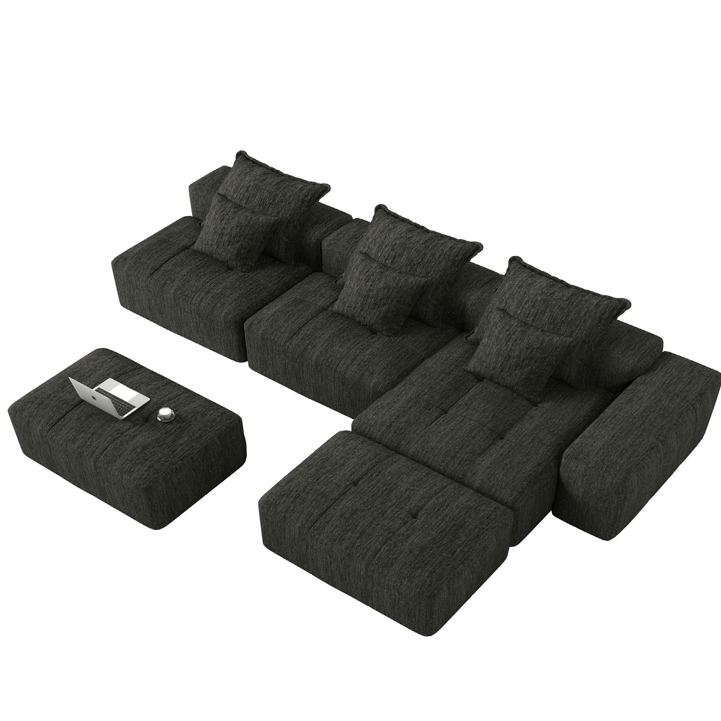 Modern Oversized Modular Sectional Sofa, Sparkling Chenille Fabric Soft Cushion Sofa With 6 Pillows, 6 Pieces Diy Combination Tufted Sofa, No Assembly Required - Black