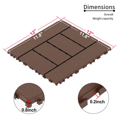 H Style Patio Deck Tiles, Diy Module Interlocking Decking Tiles Floor Tile Outdoor And Indoor, Easy And Quick Installation Court Tiles For Porch Poolside Balcony Backyard 44 Pieces - - Red Brown