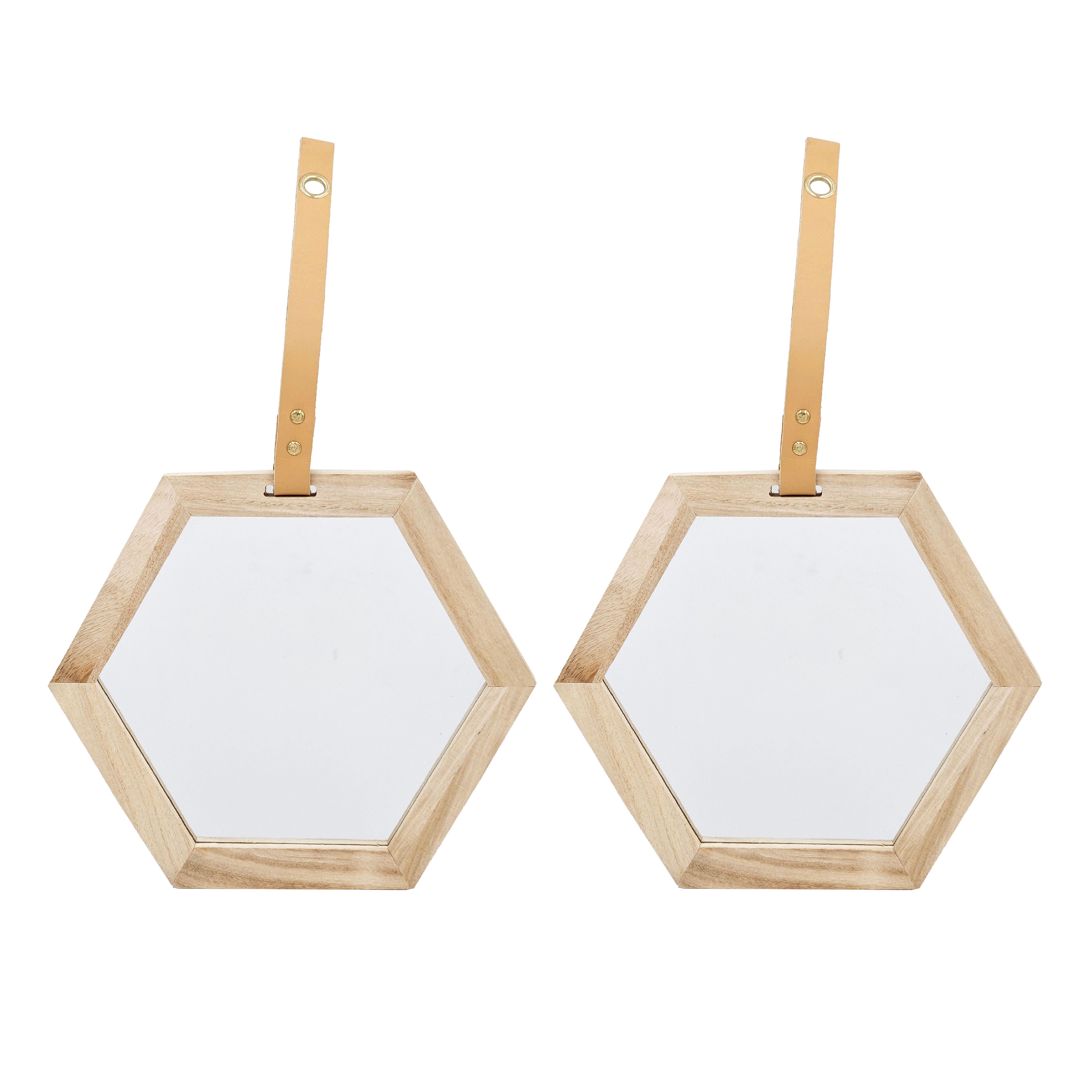 Harlan - Hexagon Mirror, 2 Pieces Wall Accent - Beige Brown