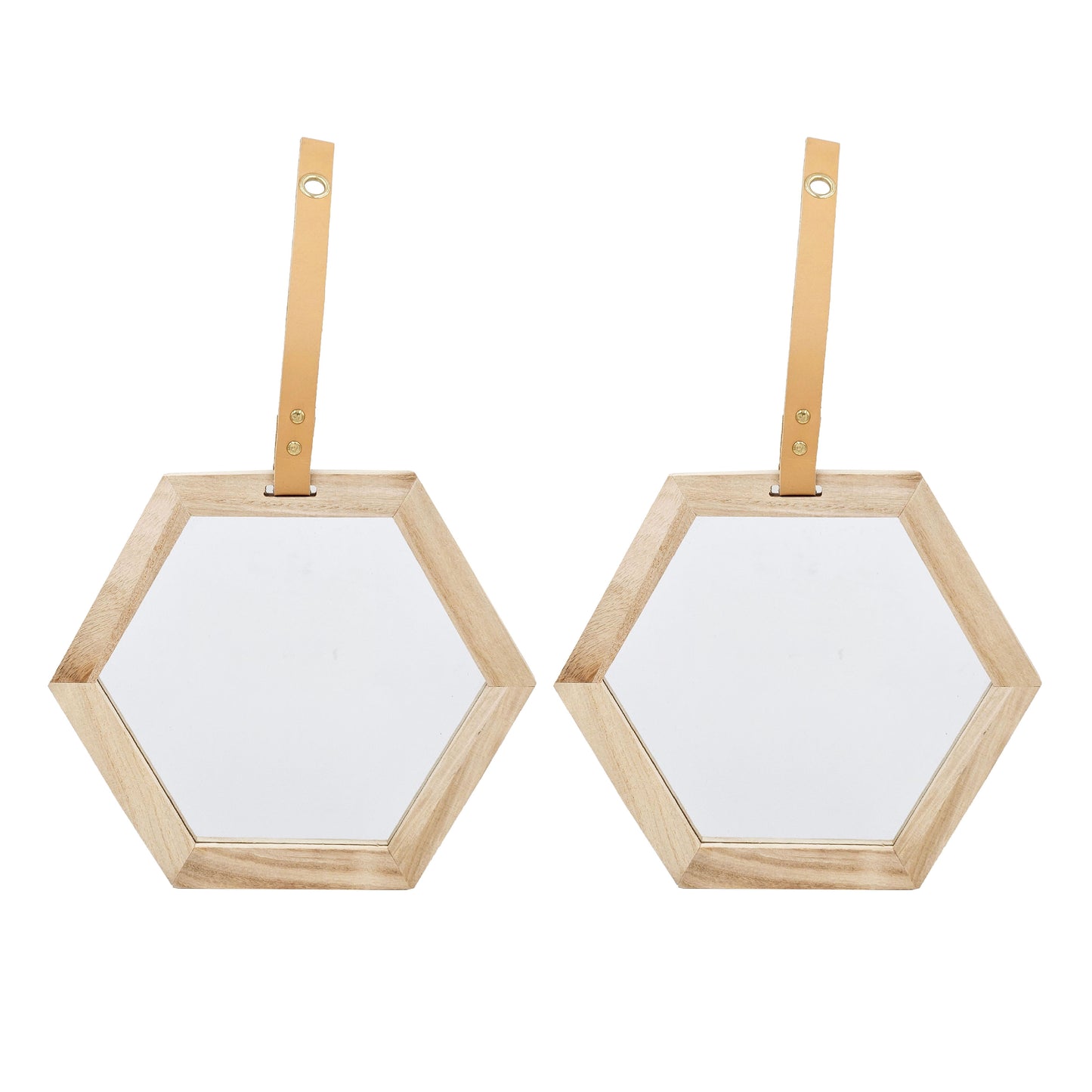 Harlan - Hexagon Mirror, 2 Pieces Wall Accent - Beige Brown