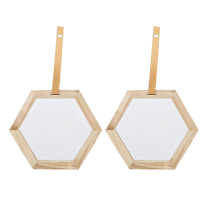 Harlan - Hexagon Mirror, 2 Pieces Wall Accent - Beige Brown
