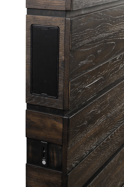 Queen Industrial Farmhouse Designed Bed With Bluetooth - Brown