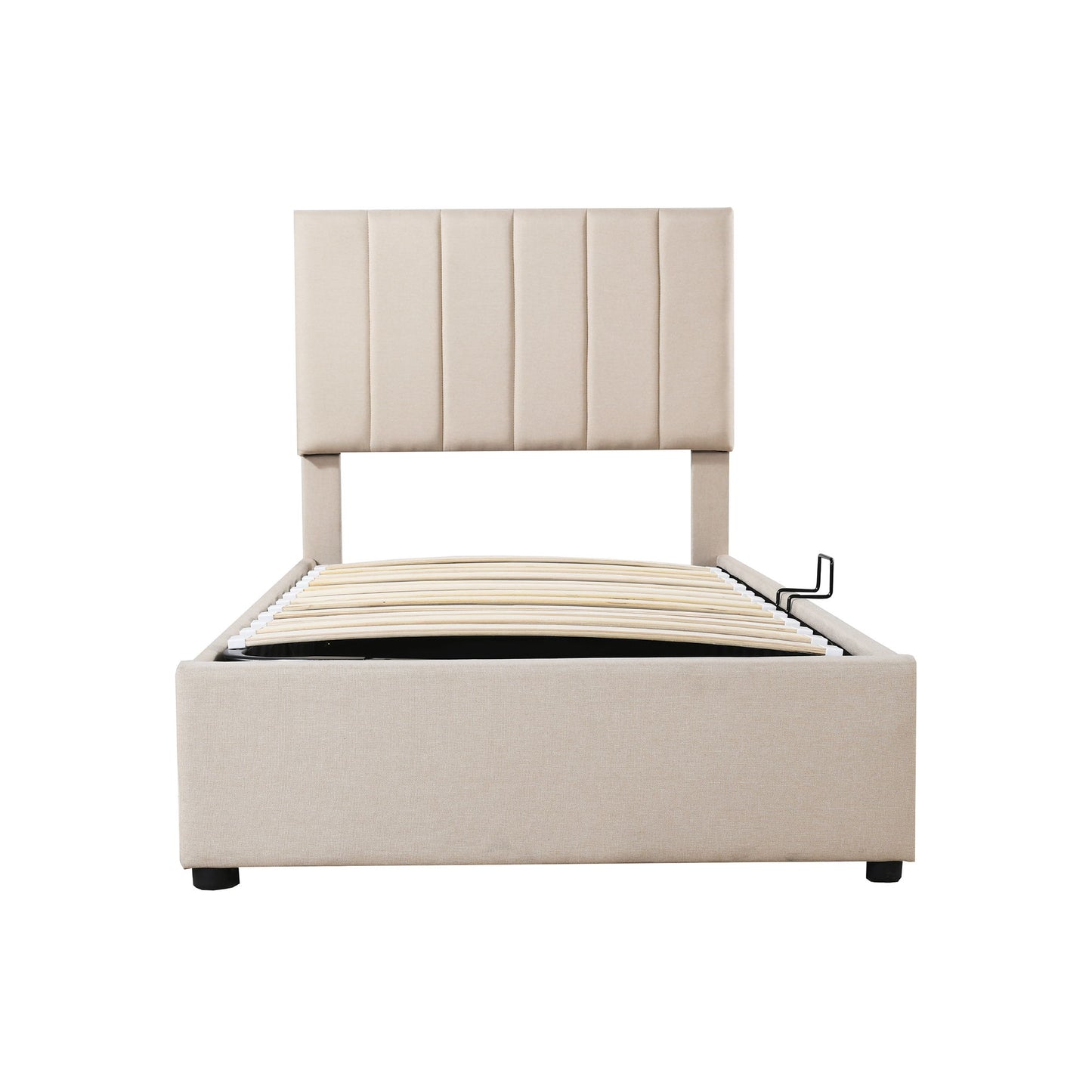 Twin Size Upholstered Platform Bed With A Hydraulic Storage System - Beige