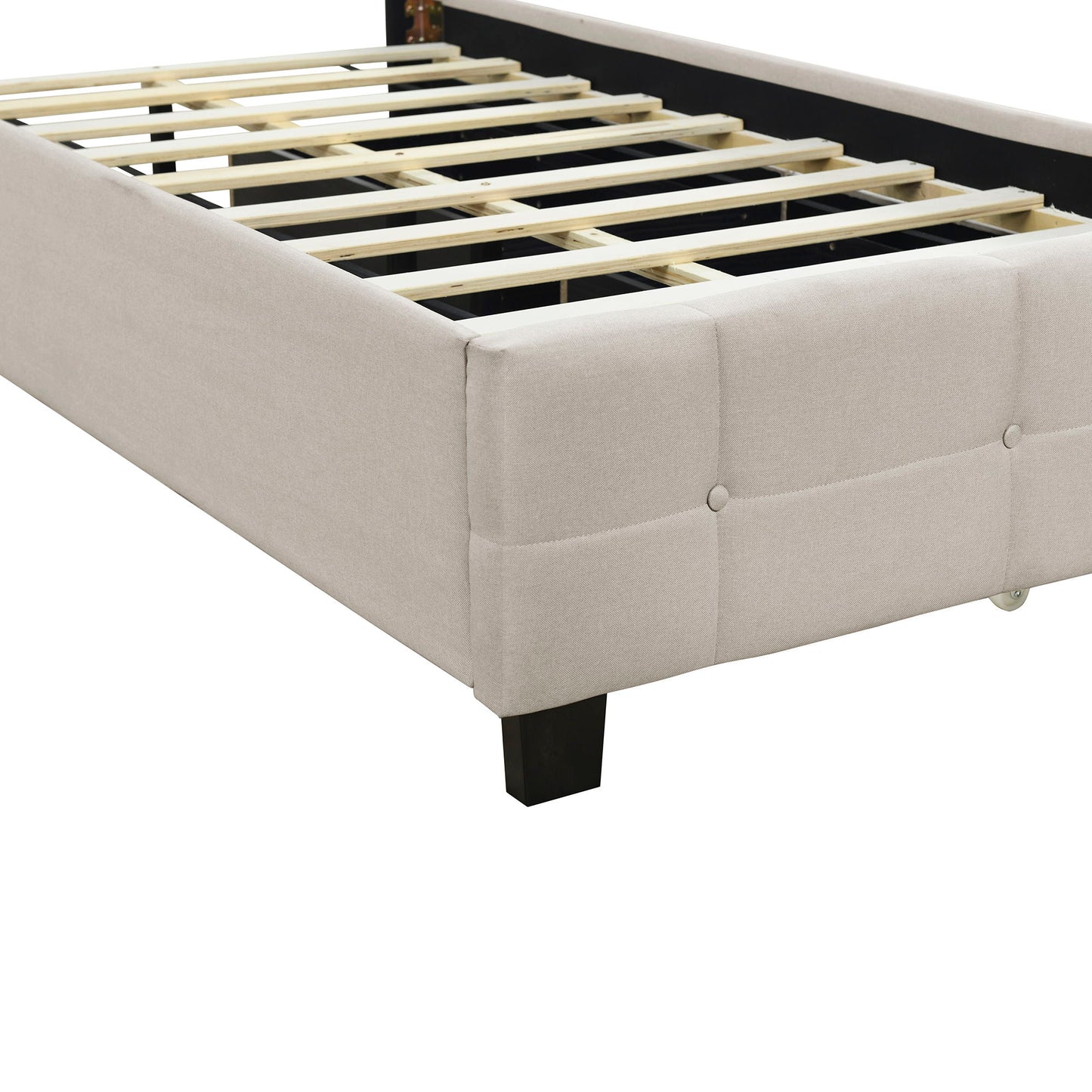 Twin Size Upholstered Platform Bed With LED Frame And 2 Drawers - Beige