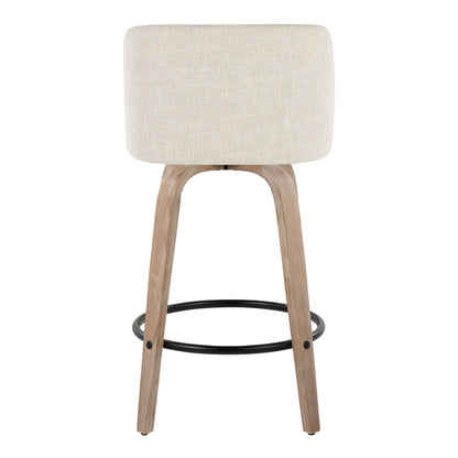 Toriano - Contemporary Fixed Height Counter Stool Swivel With Round Footrest (Set of 2) - Whitewashed / Cream