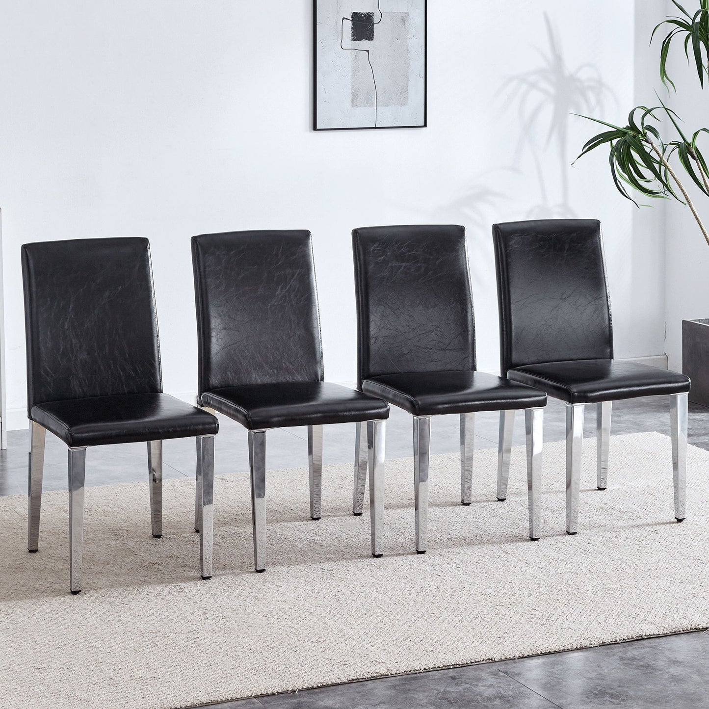 (Set of 4) Backrest Chairs With Silver Metal Legs A Perfect Match For Minimalist And Modern Home Styles - Black / Silver