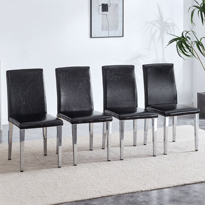 (Set of 4) Backrest Chairs With Silver Metal Legs A Perfect Match For Minimalist And Modern Home Styles - Black / Silver
