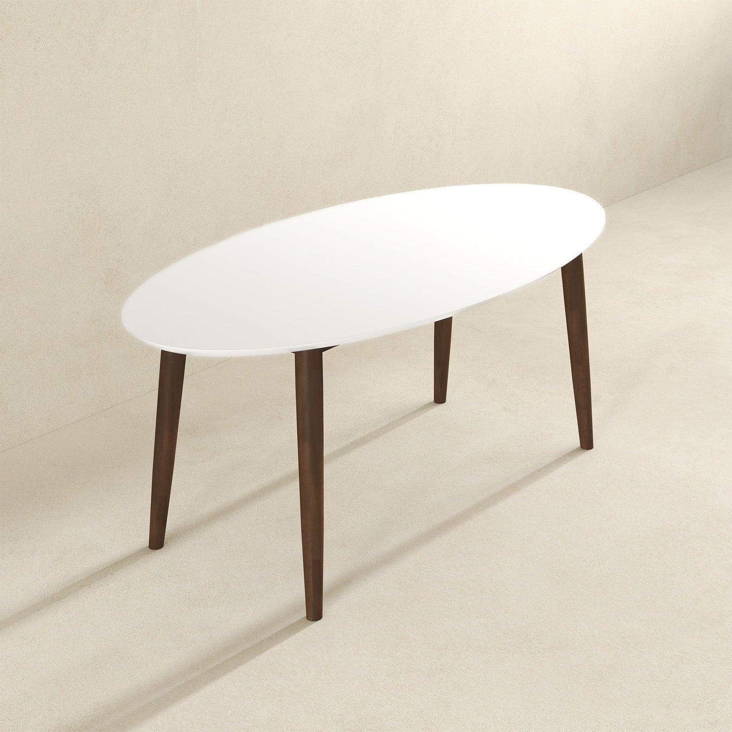 Ada - Mid-Century Modern Style Top Oval Dining Table - Brown / White