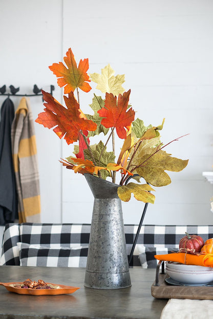 Velvet Maple Leaf Spray, Botanicals Decor For Harvest Festival Fall Festival & Thanksgiving Table Decorations (Set of 6) - Green