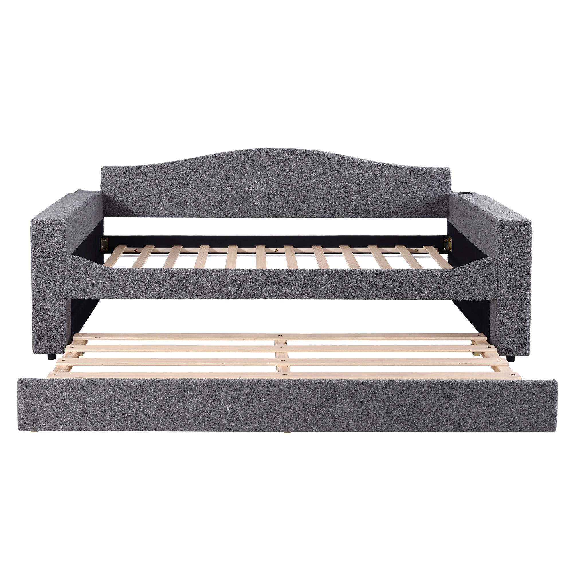 Twin Size Upholstered Daybed With Storage Armrests, Trundle And Latest Integrated Bluetooth Audio System - Gray