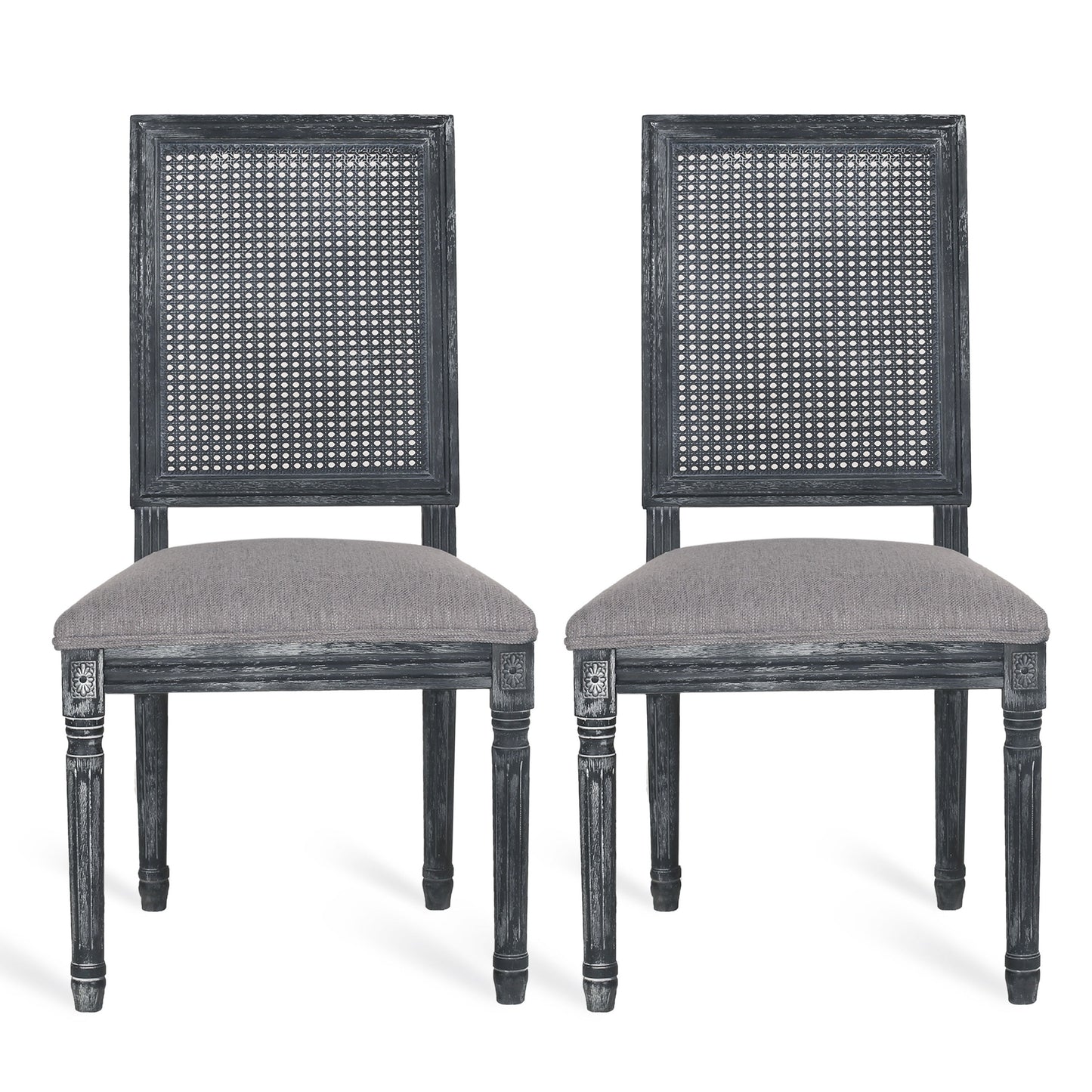 French Country Dining Chair Set With Upholstered Seats And Weathered - Gray