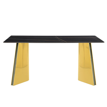 Patterned Slab Dining Table With Golden Stainless Steel Butterfly Legs - Black / Gold