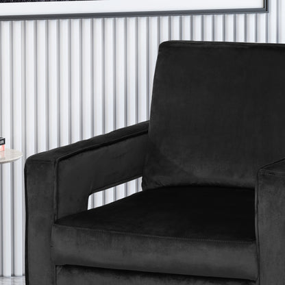Modern Glam Club Arm Chair With Velvet Upholstery And Stainless Steel Legs - Black
