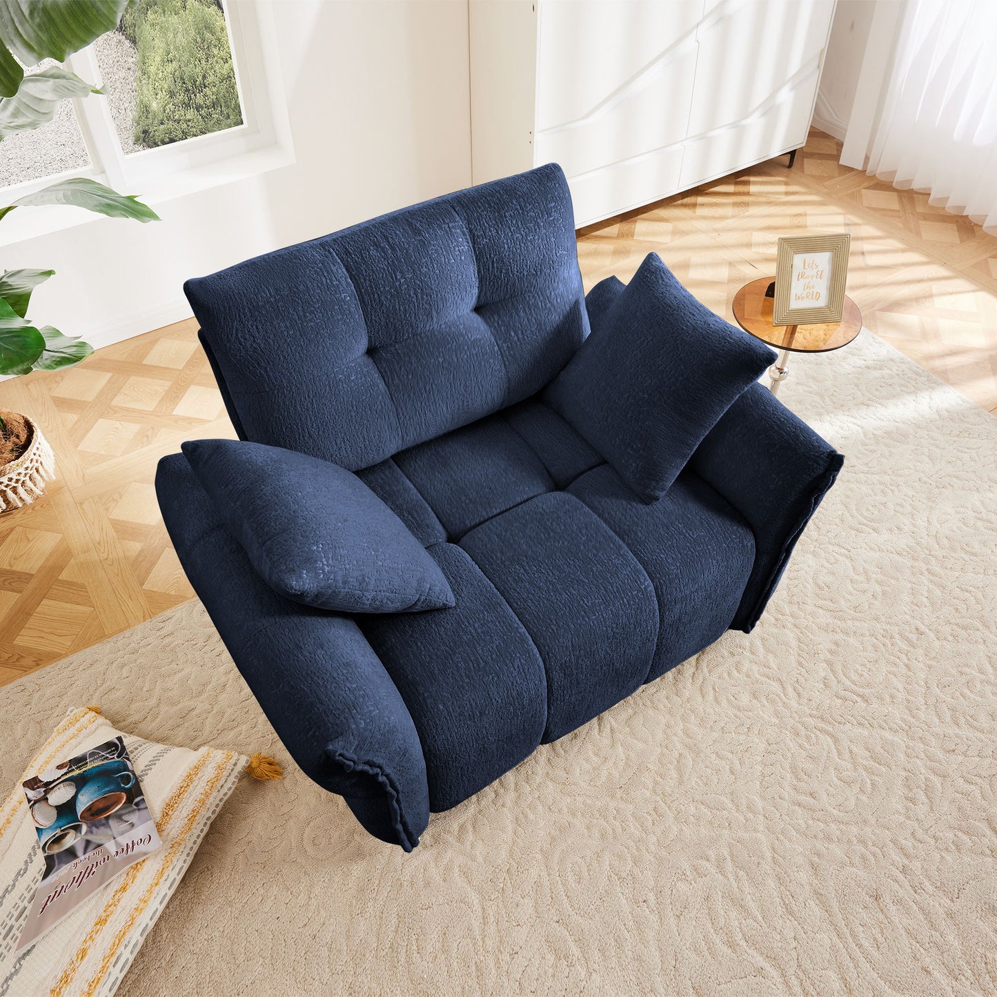 Modern Ergonomic Single Seater Sofa With High Resilience Support Cushions And Throw Pillows - Blue