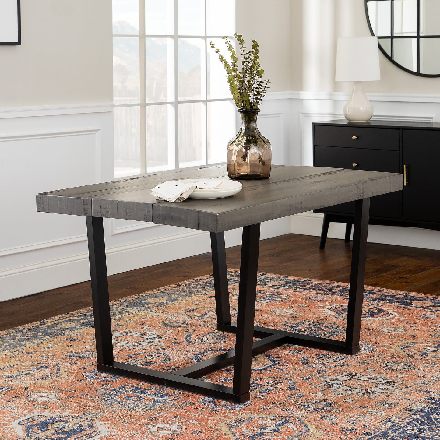 Rustic Metal And Solid Distressed Dining Table - Gray