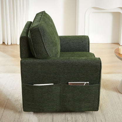 360ÔøΩÔøΩ Swivel Chair Accent Barrel Armchair With Side Pockets, Chenille Upholstery, Compact Size - Green