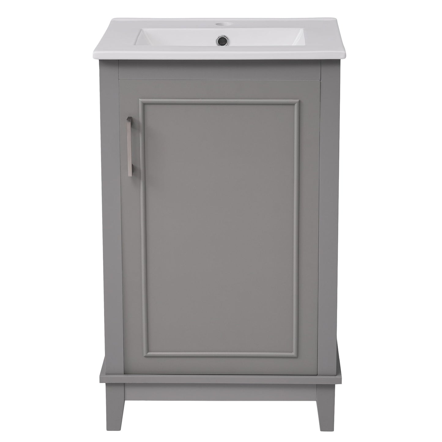 Modern Small Bathroom Vanity Cabinet With Ceramic Basin, Ample Storage, 1 Soft-Close Door - Gray