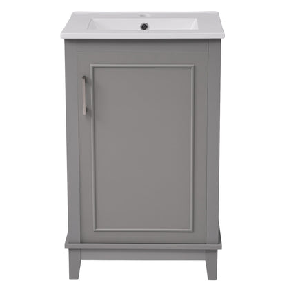 Modern Small Bathroom Vanity Cabinet With Ceramic Basin, Ample Storage, 1 Soft-Close Door - Gray