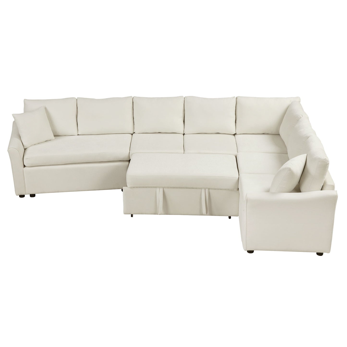 L-Shaped Sofa Convertible Sofa Bed Pull Out Sofa Sleeper With Two Back Pillows, Two USB Ports And Two Power Sockets For Living Room - Beige
