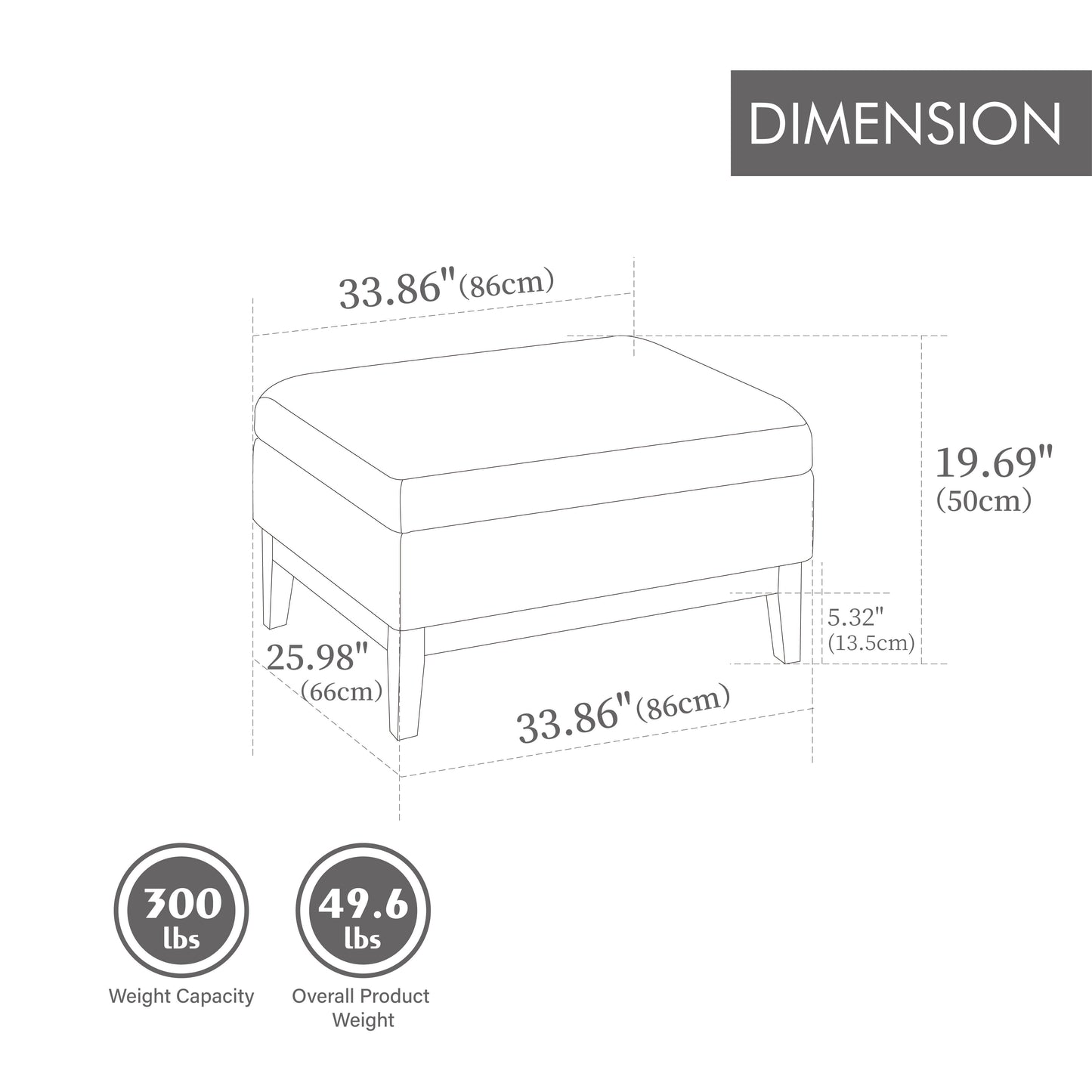 Upholstered Wood Base Storage Ottoman With Reversible Lid Coffee Table, Foot Stool Square Footrest With Rubberwood Legs For Living Room Bedroom Entryway And Office - Ivory