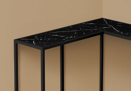 Corner Accent Console Table For Entryway, Marble Look Contemporary & Modern - Black