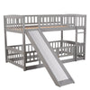 Twin Over Twin Low Bunk Bed With Slide, Fence And Ladder - Gray