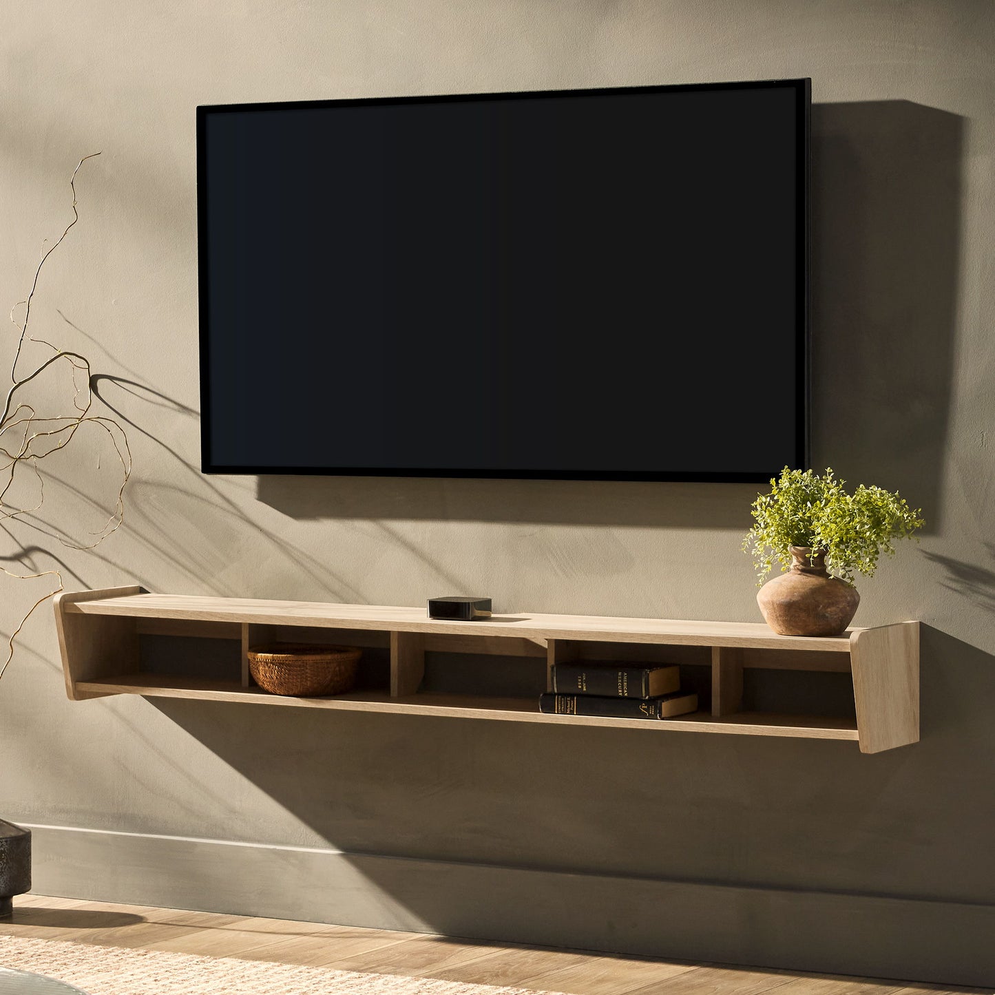 Modern Wall-Mounted Floating TV Stand - Coastal Oak