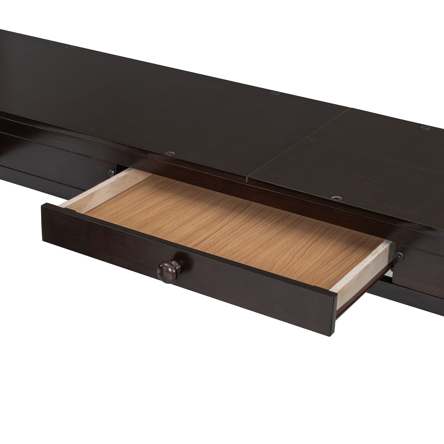 Full Loft Bed With U Shaped Desk, Storage Compartments And Tri Fold Mirror - Espresso