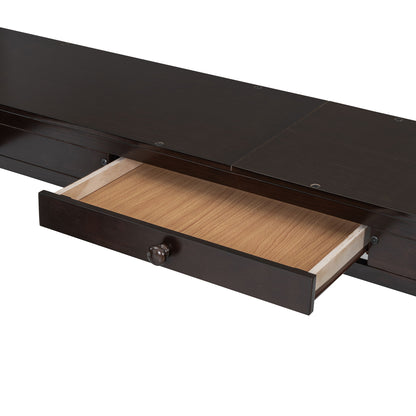 Full Loft Bed With U Shaped Desk, Storage Compartments And Tri Fold Mirror - Espresso