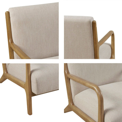 Mid - Century Design Lounge Chair With Upholstered Seat - Cream