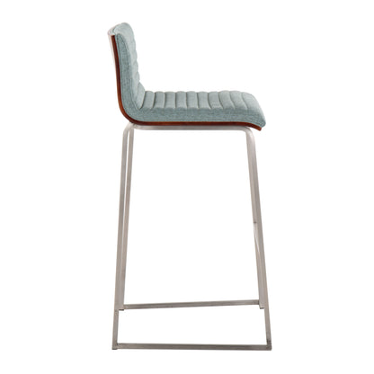 Mason Mara - Contemporary Fixed Height Barstool (Set of 2) - Walnut / Green
