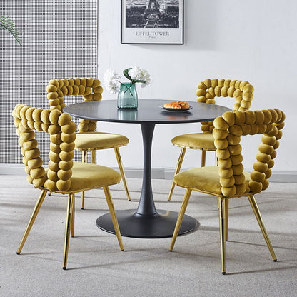 Modern Chair With Iron Tube Legs, Soft Cushions And Comfortable Backrest, Suitable For Dining Room, Living Room, Cafe, Hairball Back (Set of 2) - Yellow