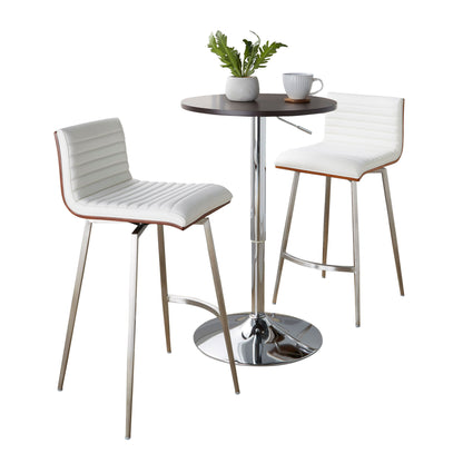 Mason - 3 Piece Swivel Mid-Century Modern Counter Height Dining Set With Adjustable Table - Chrome / Brown / White