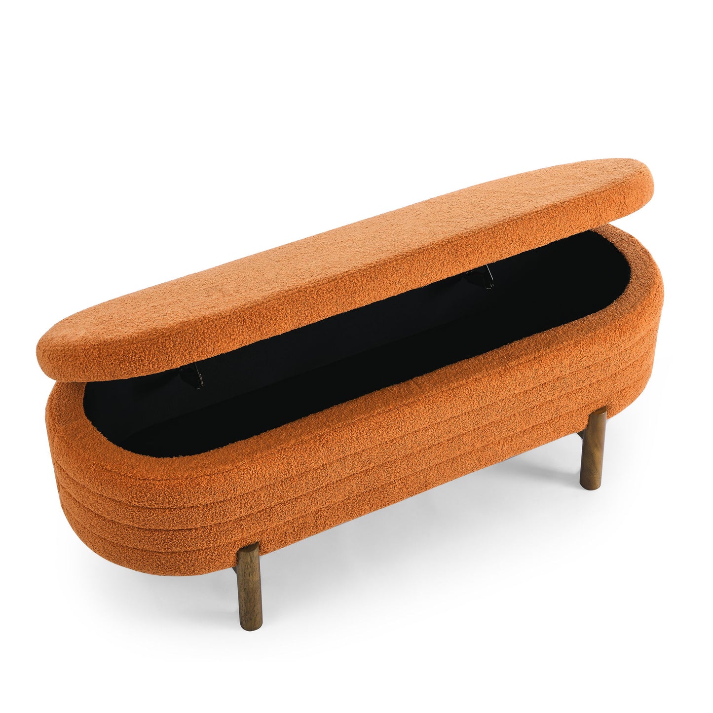 Stylish Ottoman Oval Storage Bench With Rubber Wood Legs - Orange