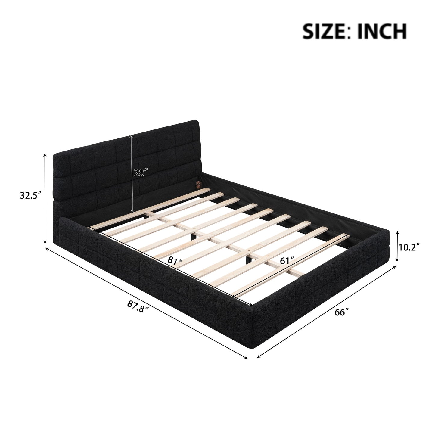 Queen Size Upholstered Platform Bed - Black