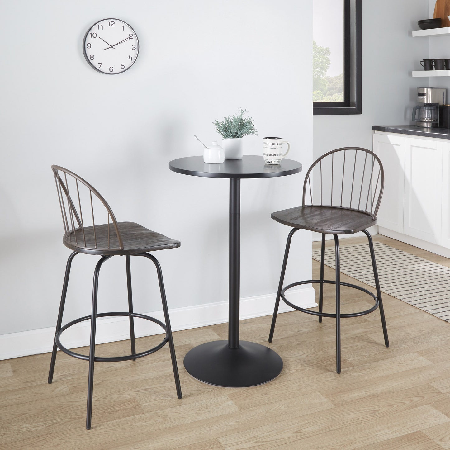 Riley - Claire Farmhouse Fixed Height Counter Stool With Swivel With Round Footrest (Set of 2) - Black / Bronze / Walnut / Brown