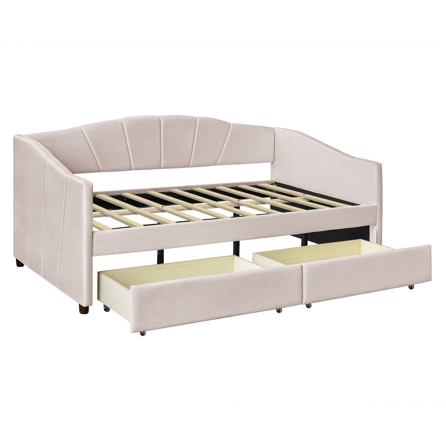 Twin Size Upholstered Daybed With Two Drawers And Slat - Beige