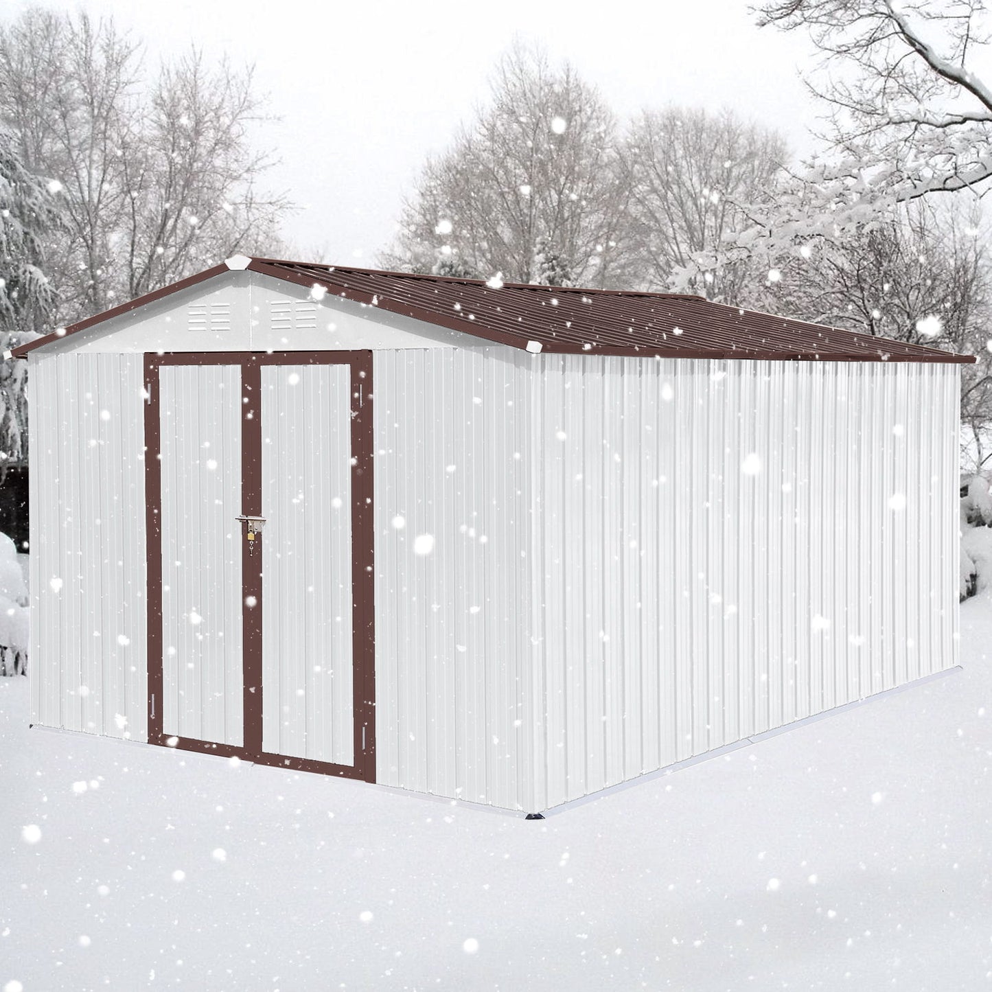 10'x12' Garden Sheds Outdoor Storage Sheds - White / Coffee