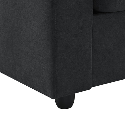 Modern Sectional Sofa, L-Shaped Couch Set With 2 Free Pillows, 4 Seat Polyester Fabric Couch Set With Convertible Ottoman - Black