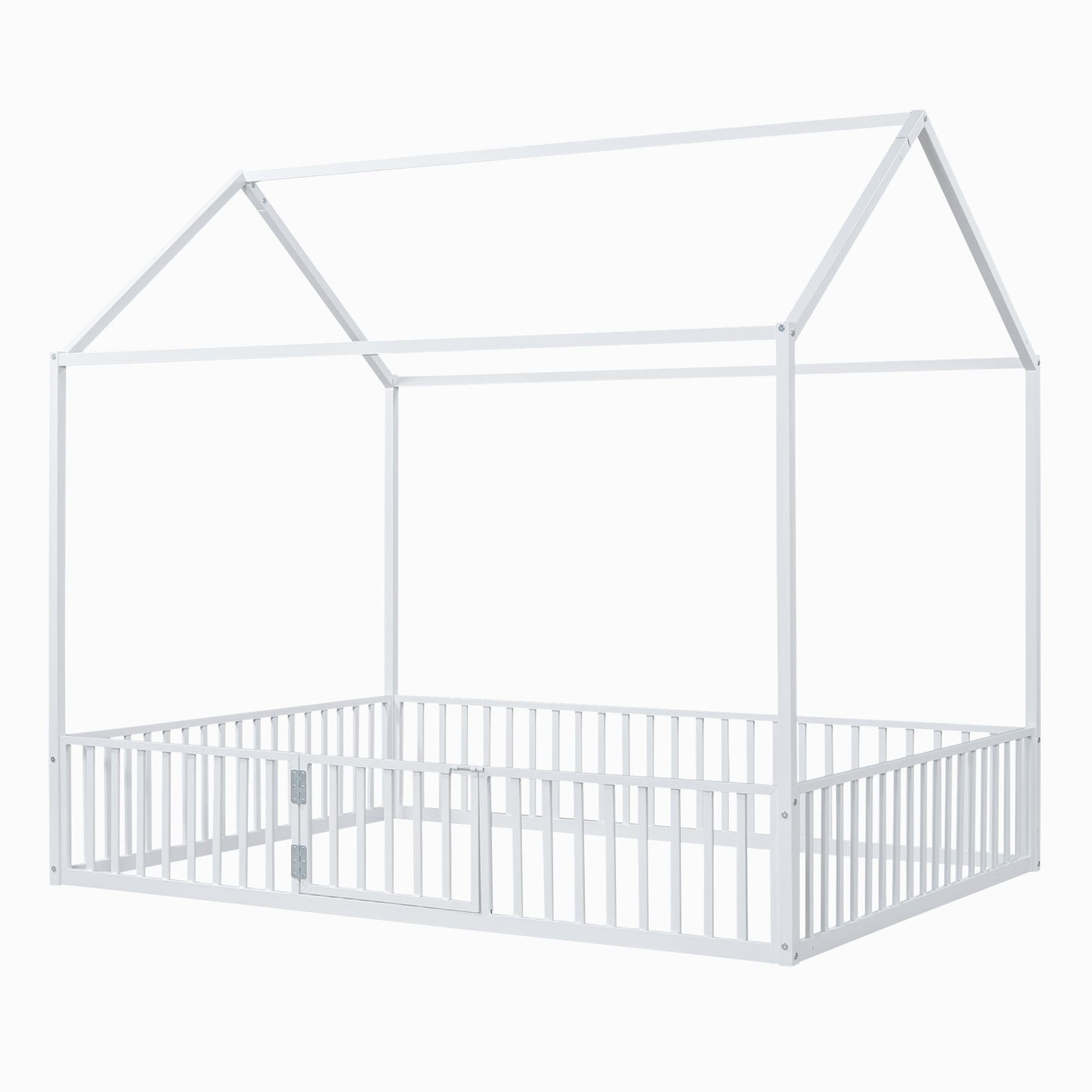 House Bed With Fence And Door - White