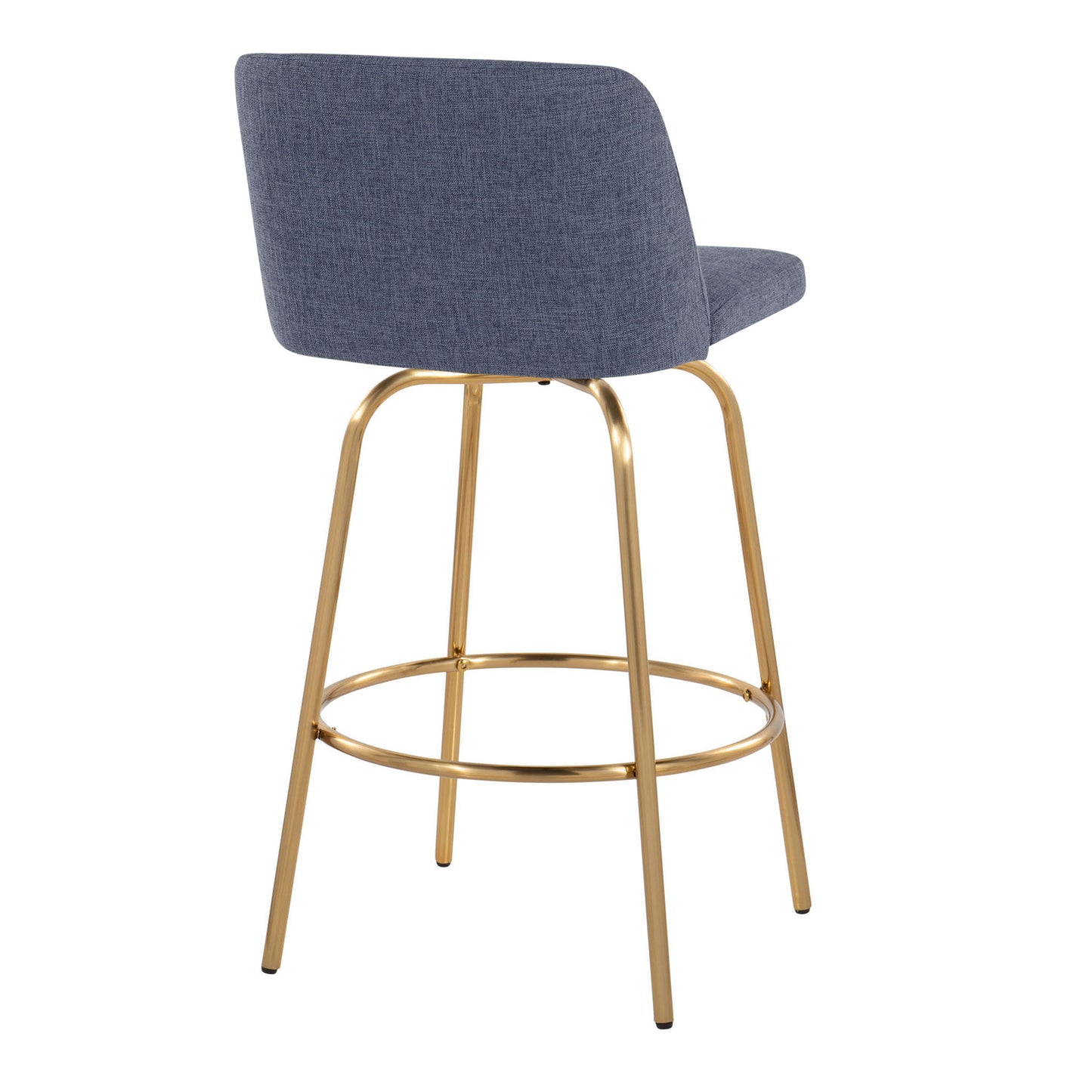 Toriano - Contemporary Fixed Height Counter Stool With Swivel With Round Footrest (Set of 2) - Blue / Gold