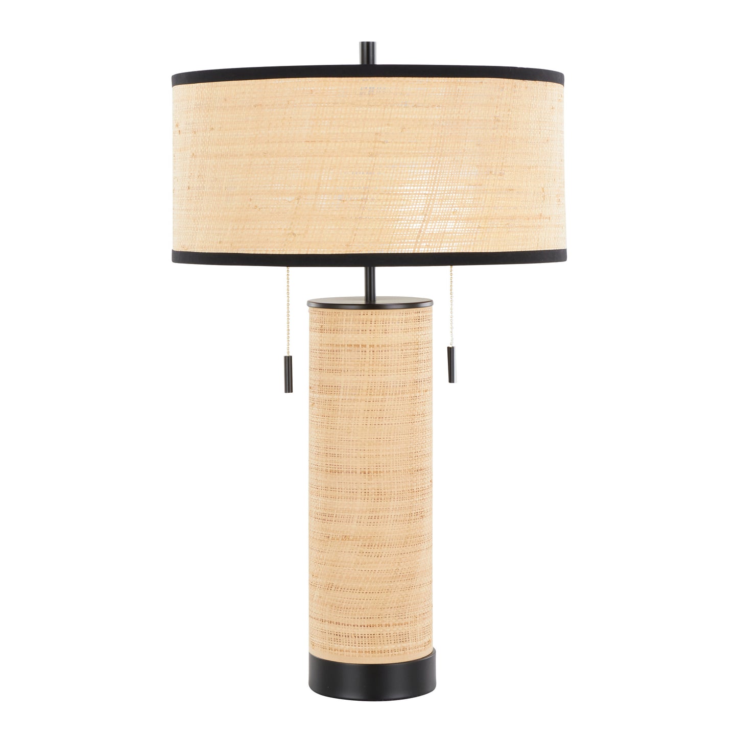 Cylinder - Rattan Contemporary Rattan Table Lamp - Black / Natural