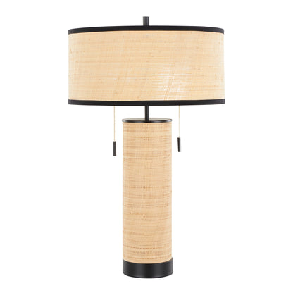 Cylinder - Rattan Contemporary Rattan Table Lamp - Black / Natural