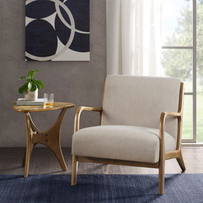 Mid - Century Design Lounge Chair With Upholstered Seat - Cream