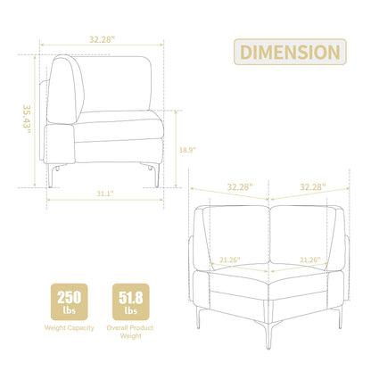 Modular Sectional Sofa Corner Seat, Middle Seat Module Couch - Beige