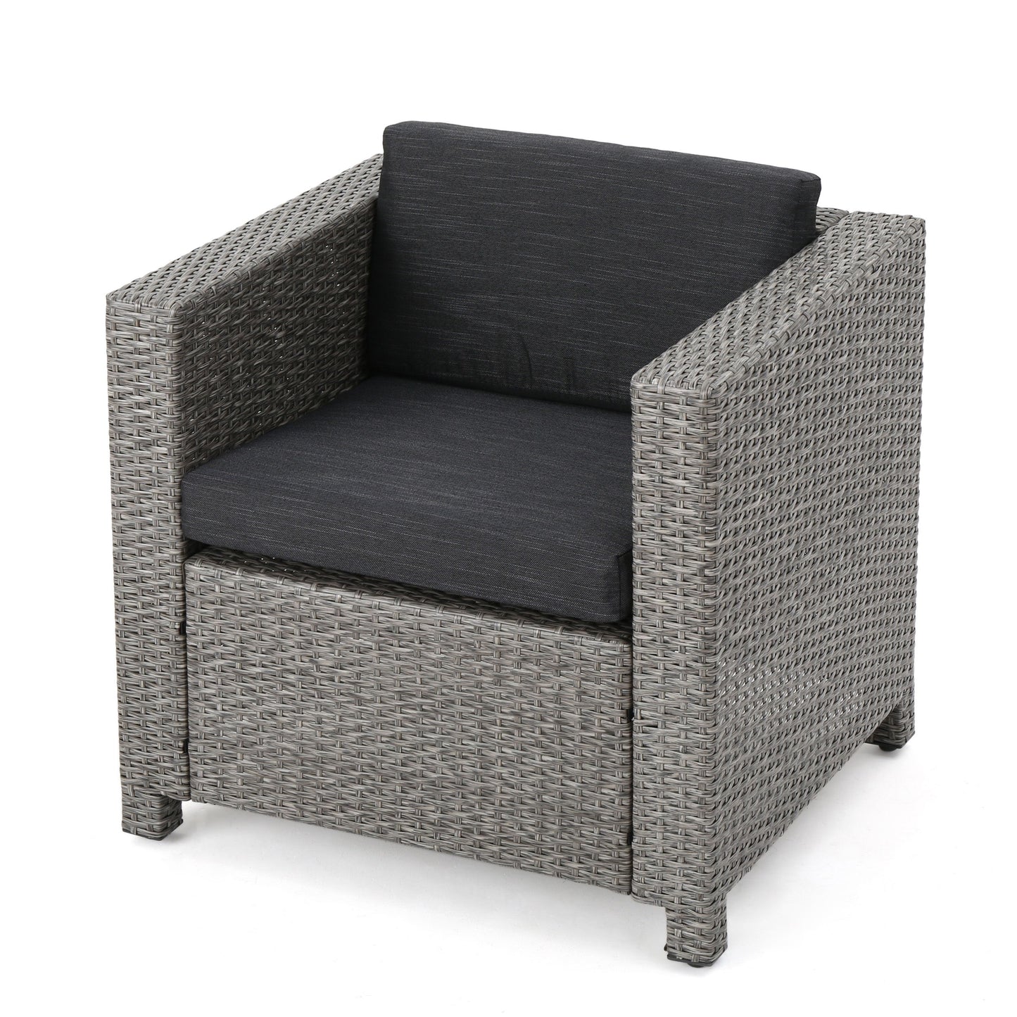 Outdoor Club Chair With Water Resistant Cushion And Square Arms (Set of 4) - Black