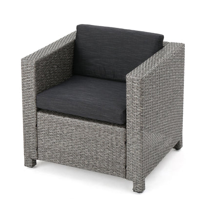 Outdoor Club Chair With Water Resistant Cushion And Square Arms (Set of 4) - Black