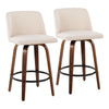 Toriano - Mid-Century Modern Fixed Height Counter Stool & Round Footrest (Set of 2) - Walnut / Cream