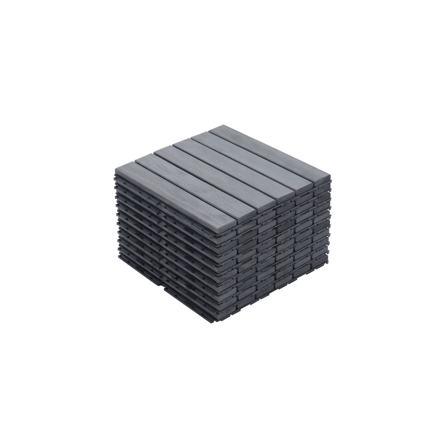 10 Piece Interlocking Deck Tiles Striped Pattern, Square Acacia Hardwood Outdoor Flooring For Patio, Bancony, Pool Side - Light Gray